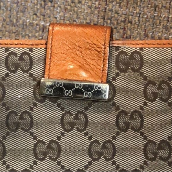 GUCCI GG Monogram Canvas Burned Orange Leather Trifold Wallet Monogrammed Clasp - Picture 3 of 17